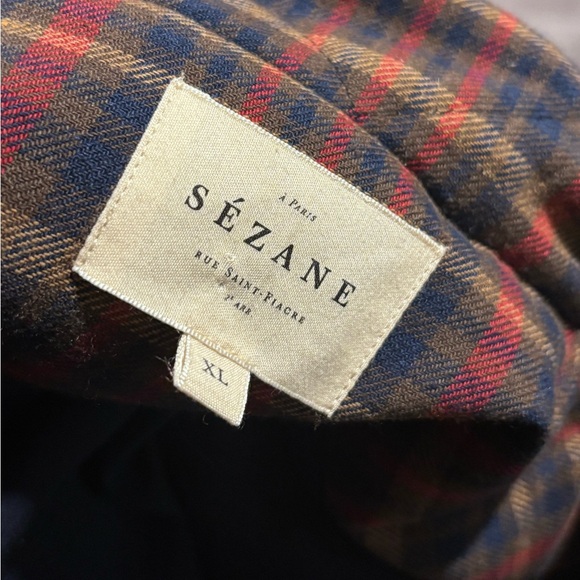 Sezane Navy and Red Plaid Utility Jacket - Picture 3 of 5